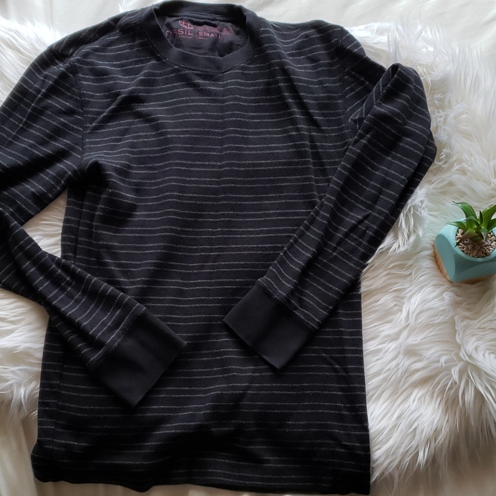 Fossil Brand Black Stripped Long Sleeve Shirt